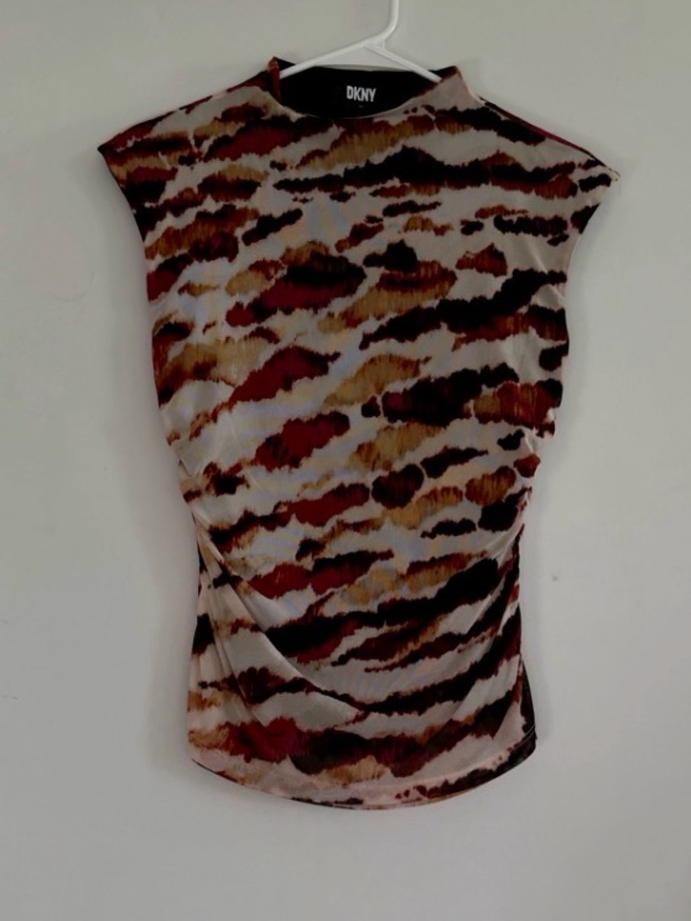 DKNY Multicolor Mesh Sleeveless Ruched Mock Neck Top Size Small